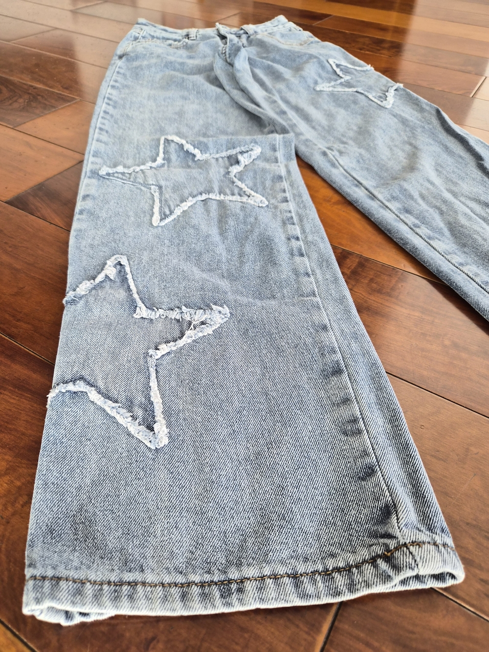 Ashley Mason Frayed Star Patch Wide Leg Jeans 00/23 - Picture 10 of 15